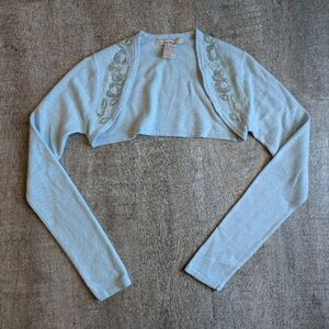 Free People Light Blue Shrug with Floral Embroidery